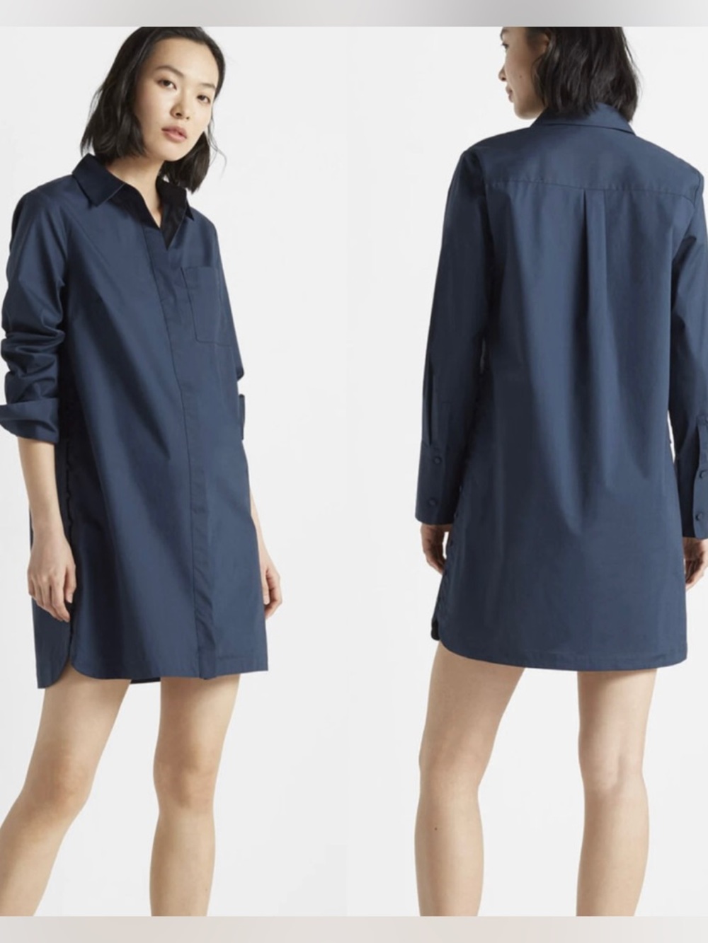 Club Monaco Navy Relaxed Poplin Shirt Dress